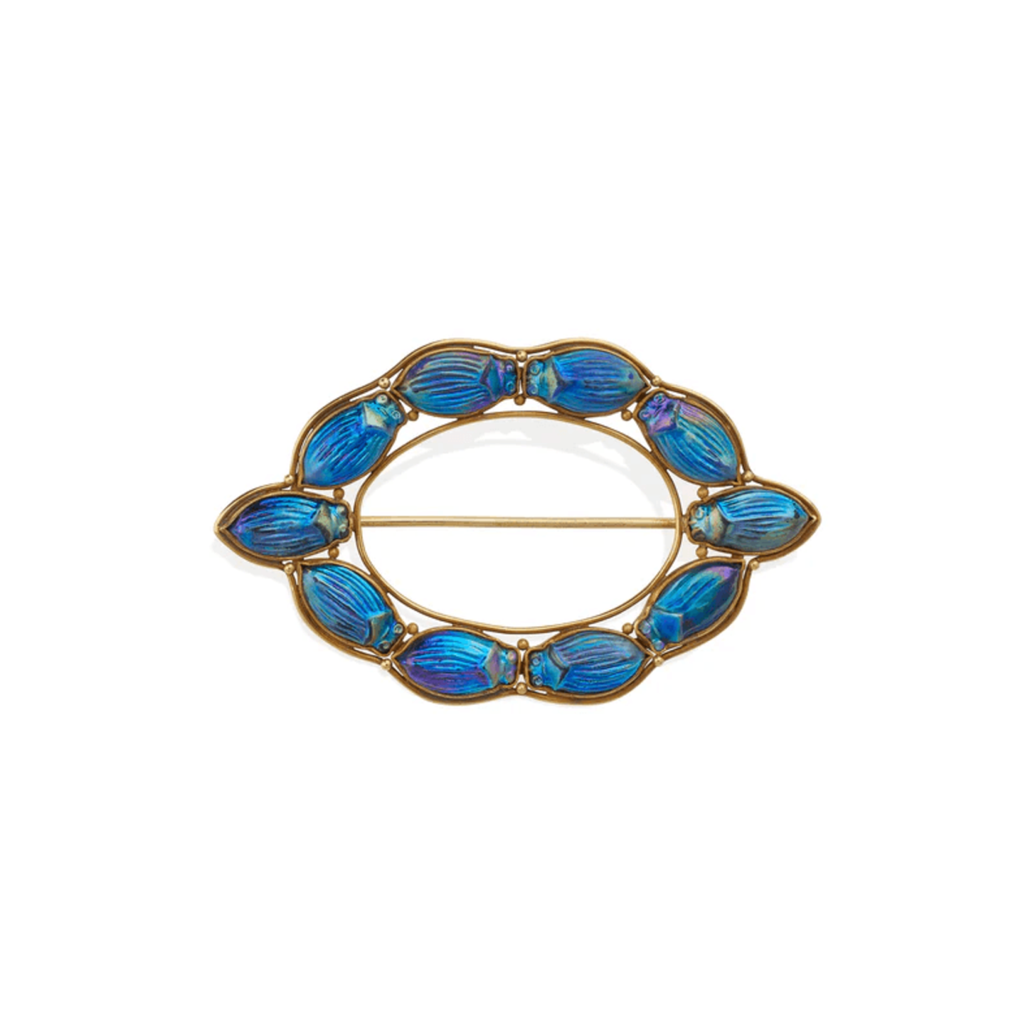 Tiffany & Co. Edwardian 18KT Yellow Gold Favrile Glass Scarab Brooch front