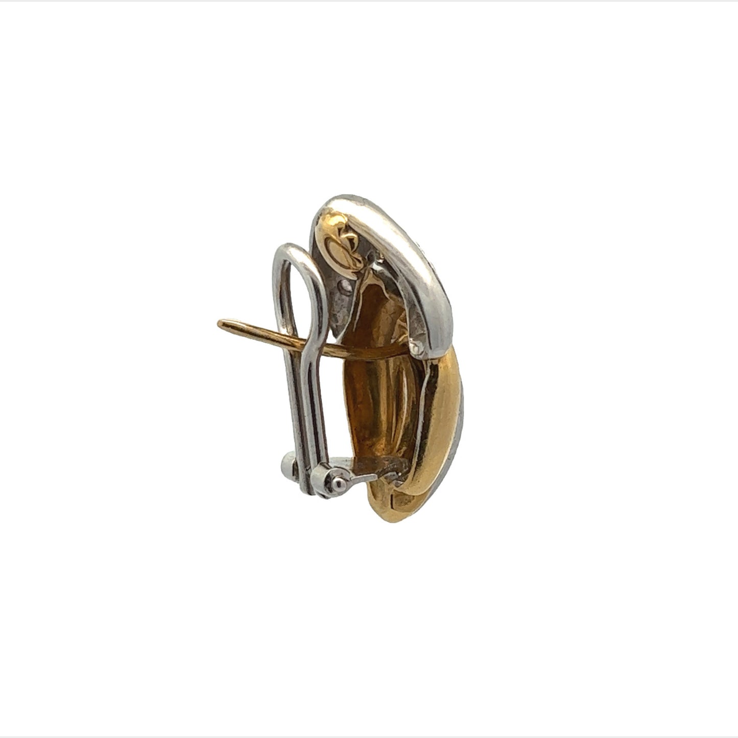 1980s Platinum & 18KT Yellow Gold Diamond Earrings back