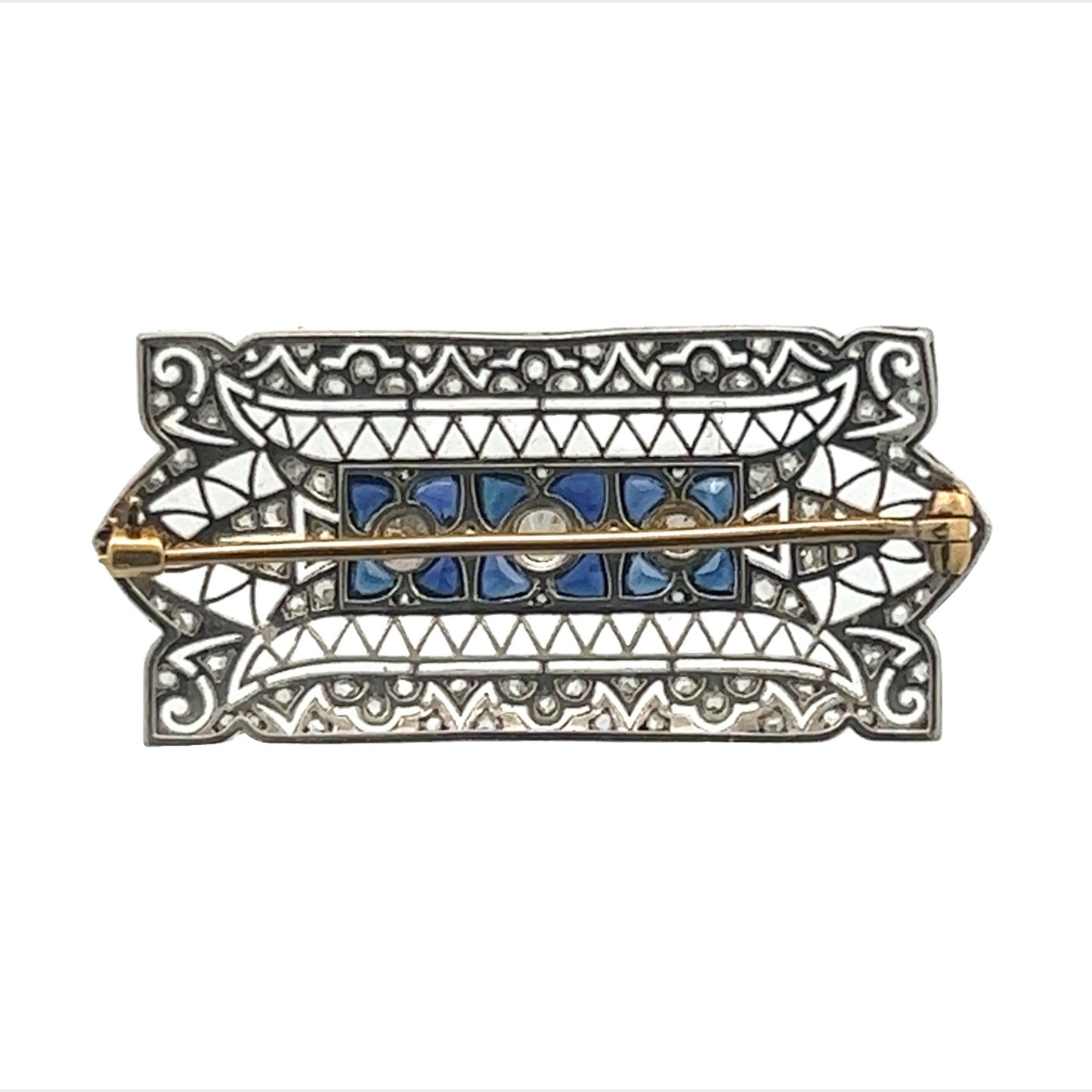 Art Deco Platinum Sapphire Brooch back