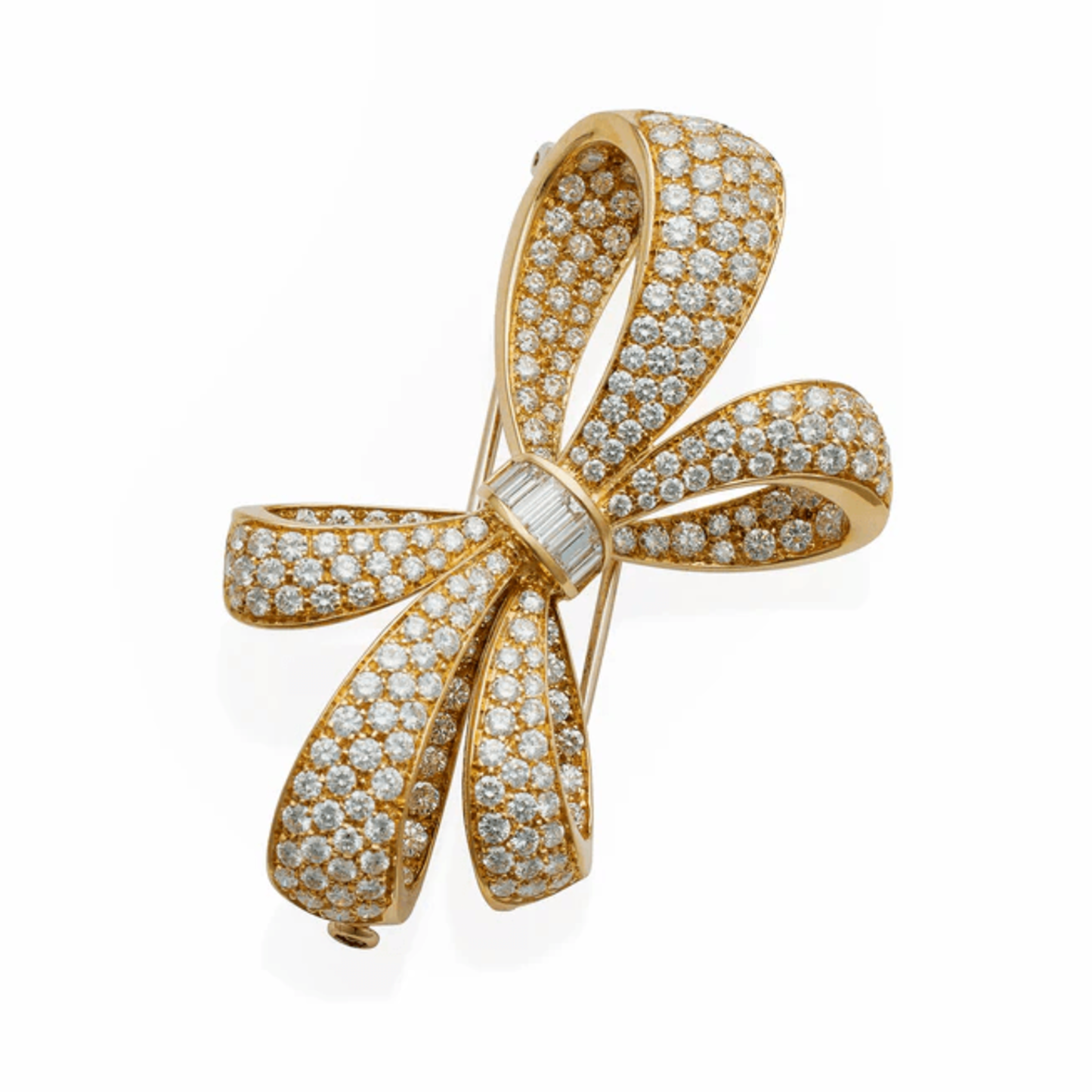 Tiffany & Co. Italian Post-1980s 18KT Yellow Gold Diamond Bow Brooch front