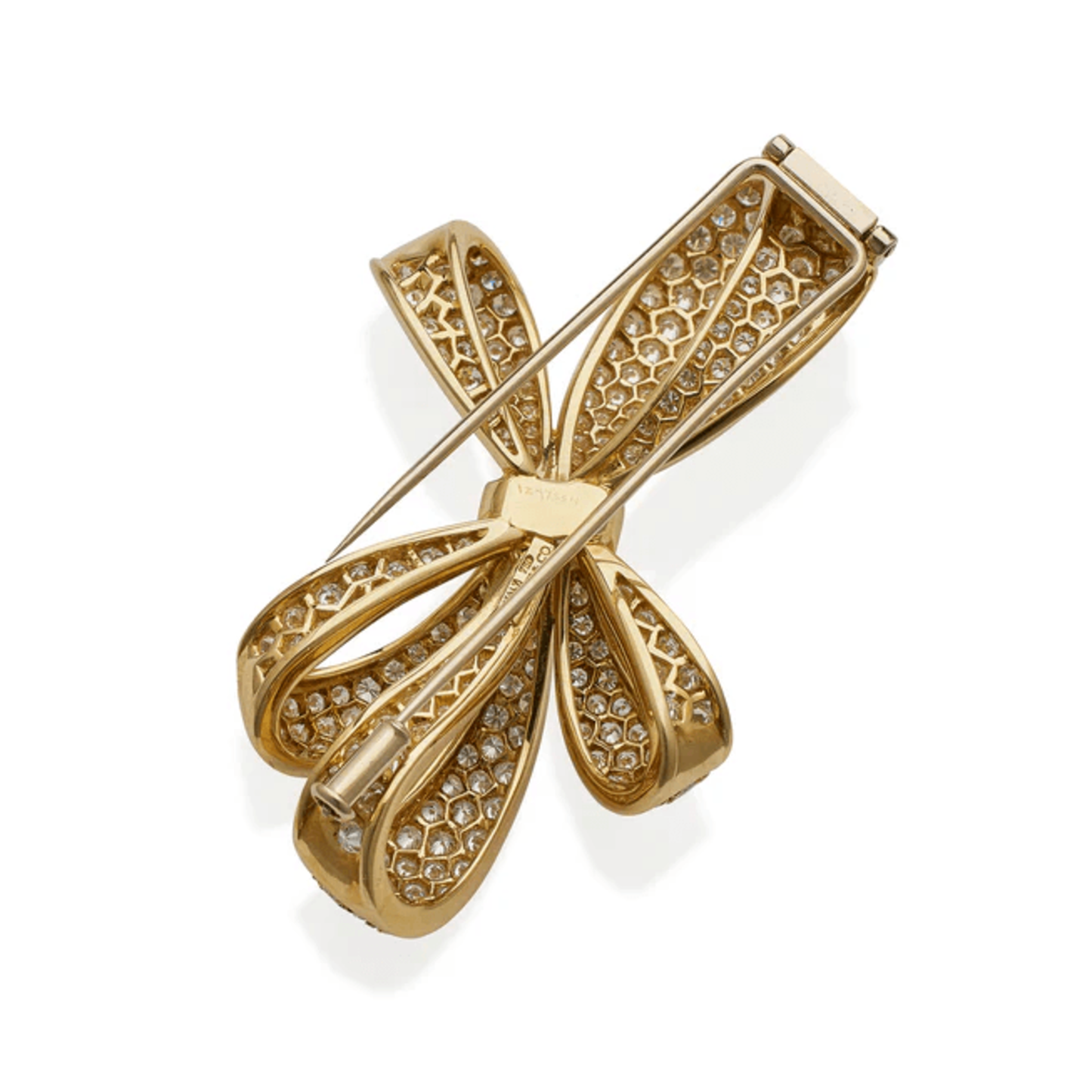 Tiffany & Co. Italian Post-1980s 18KT Yellow Gold Diamond Bow Brooch back