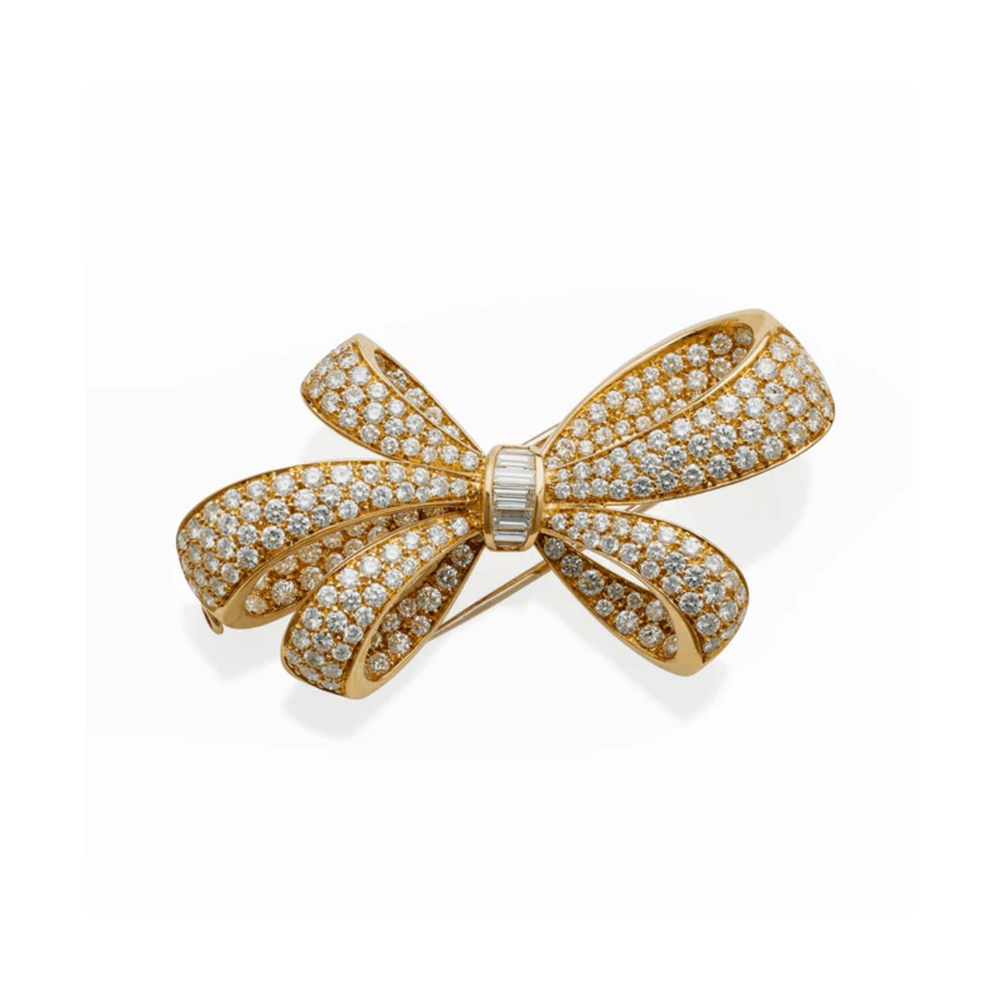 Tiffany & Co. Italian Post-1980s 18KT Yellow Gold Diamond Bow Brooch front