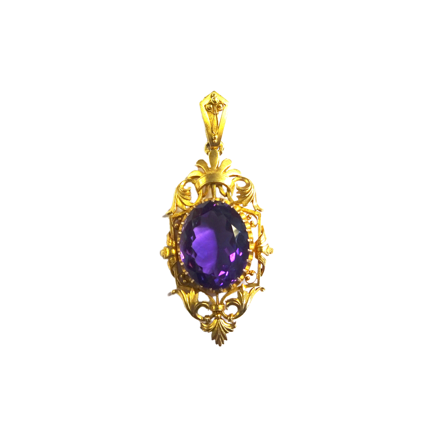 Art Nouveau 18KT Yellow Gold Amethyst Pendant front