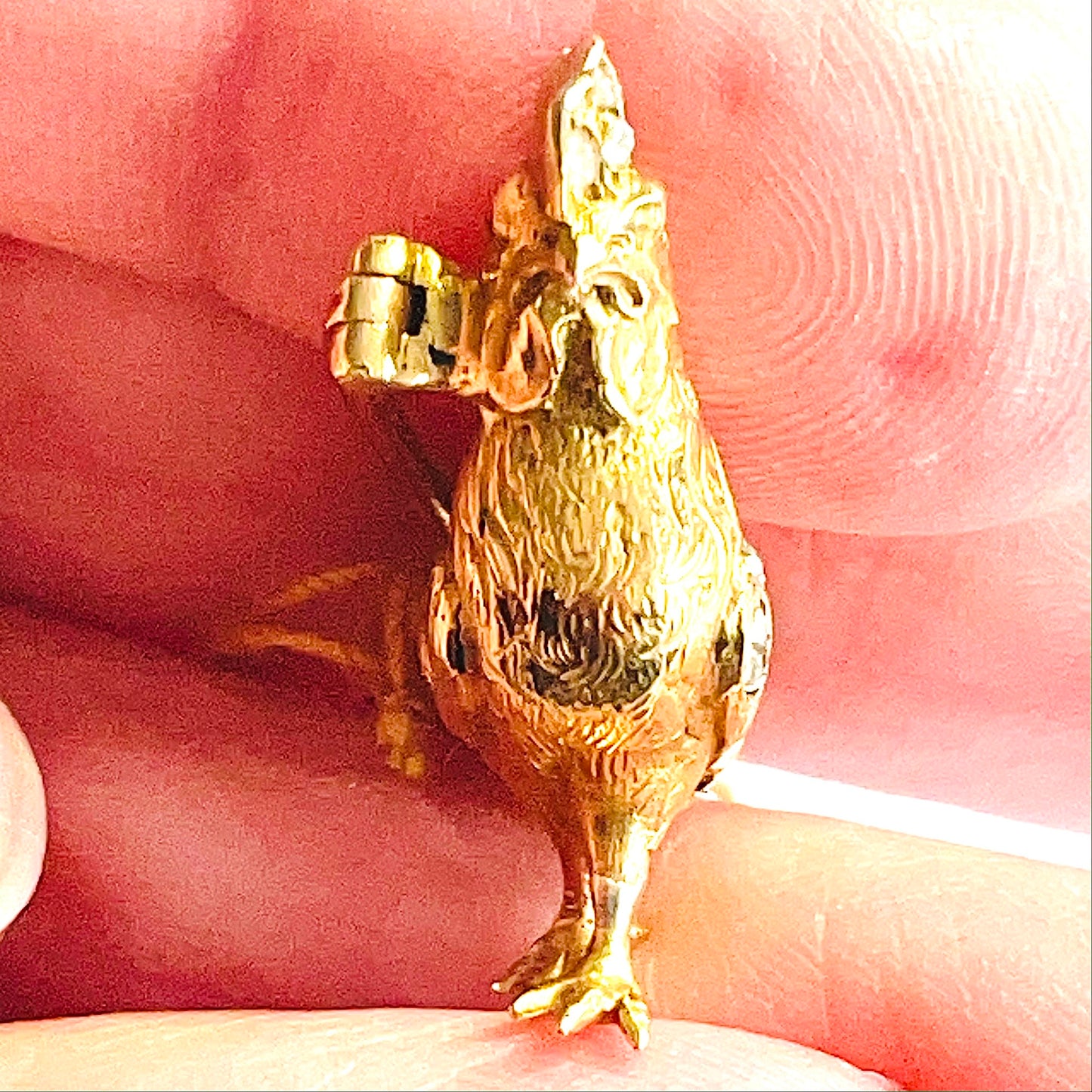 Antique 18KT Yellow Gold Gold Diamond Rooster Brooch rooster face