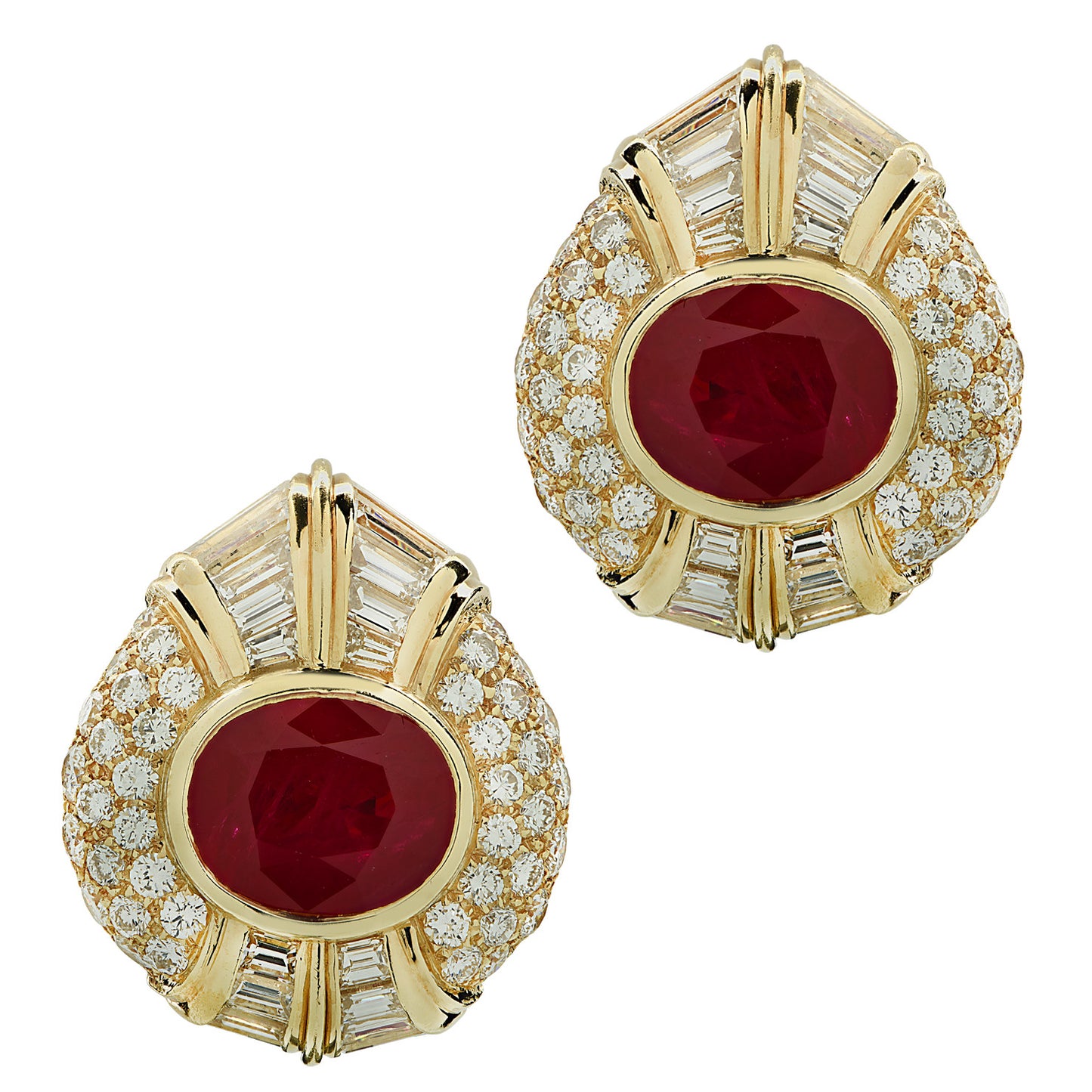 Bulgari 1970s 18KT Yellow Gold Ruby & Diamond Earrings front