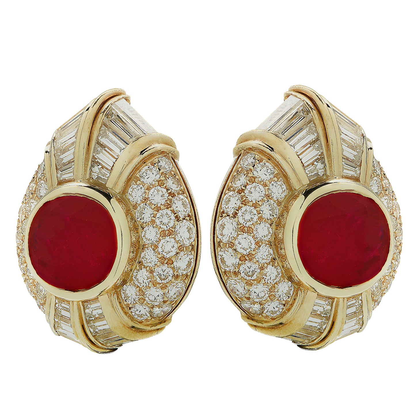 Bulgari 1970s 18KT Yellow Gold Ruby & Diamond Earrings front