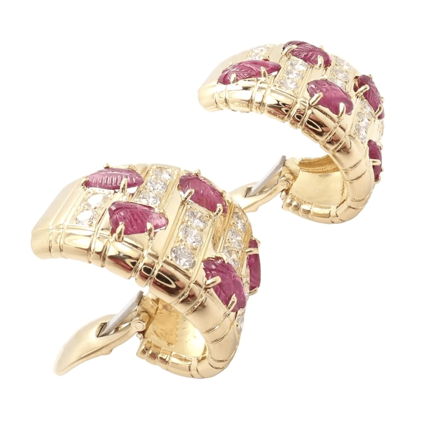 Andrew Clunn Post-1980s 18KT Yellow Gold Diamond & Ruby Earrings side