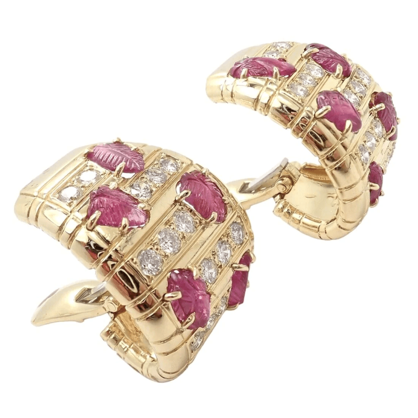 Andrew Clunn Post-1980s 18KT Yellow Gold Diamond & Ruby Earrings side