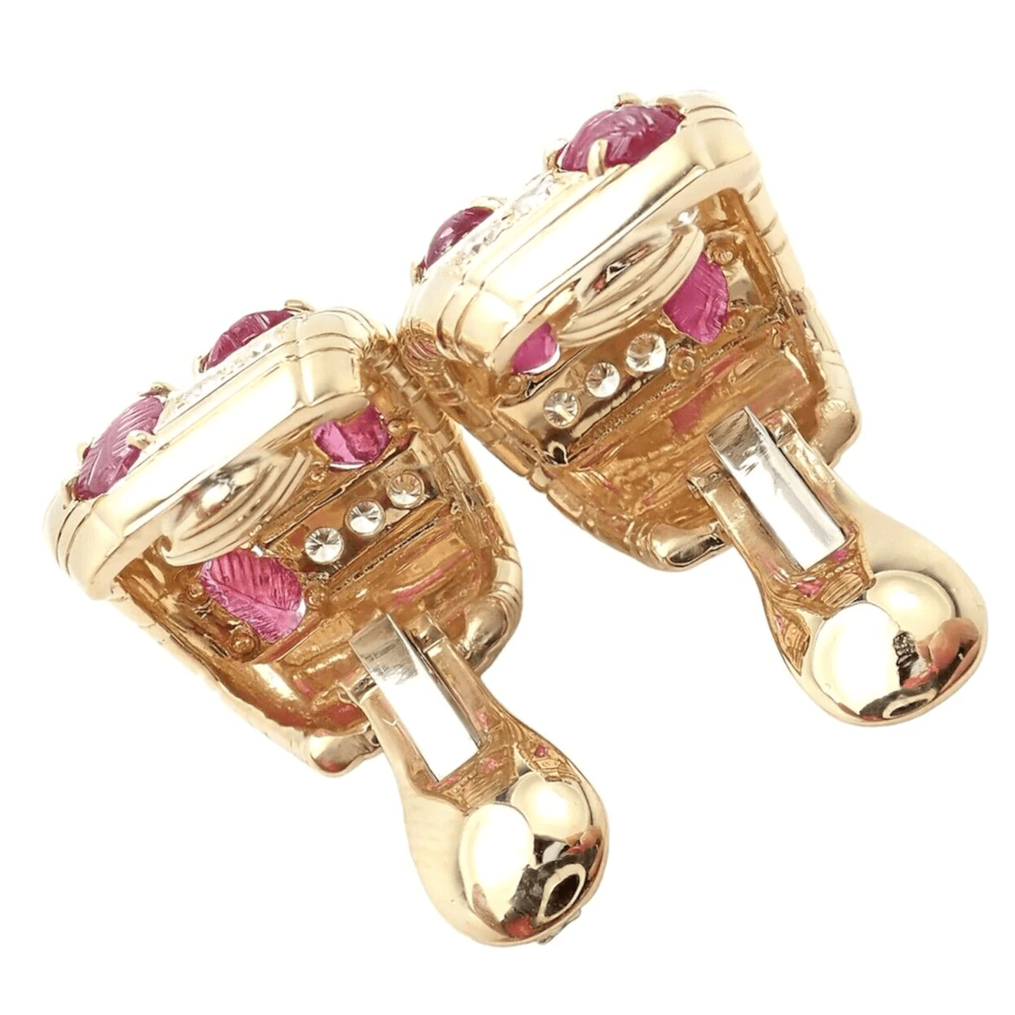Andrew Clunn Post-1980s 18KT Yellow Gold Diamond & Ruby Earrings back