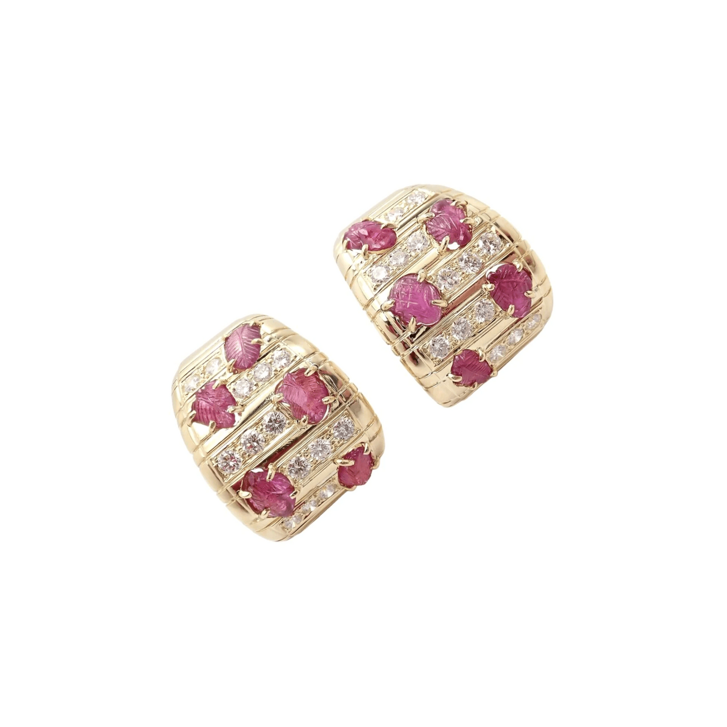 Andrew Clunn Post-1980s 18KT Yellow Gold Diamond & Ruby Earrings front