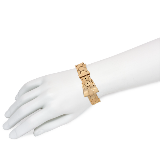 Retro 18KT Yellow Gold Belt Bracelet on wrist