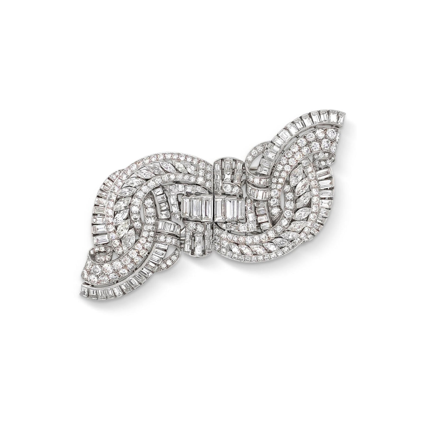 Art Deco Platinum Diamond Brooch/Clips front view