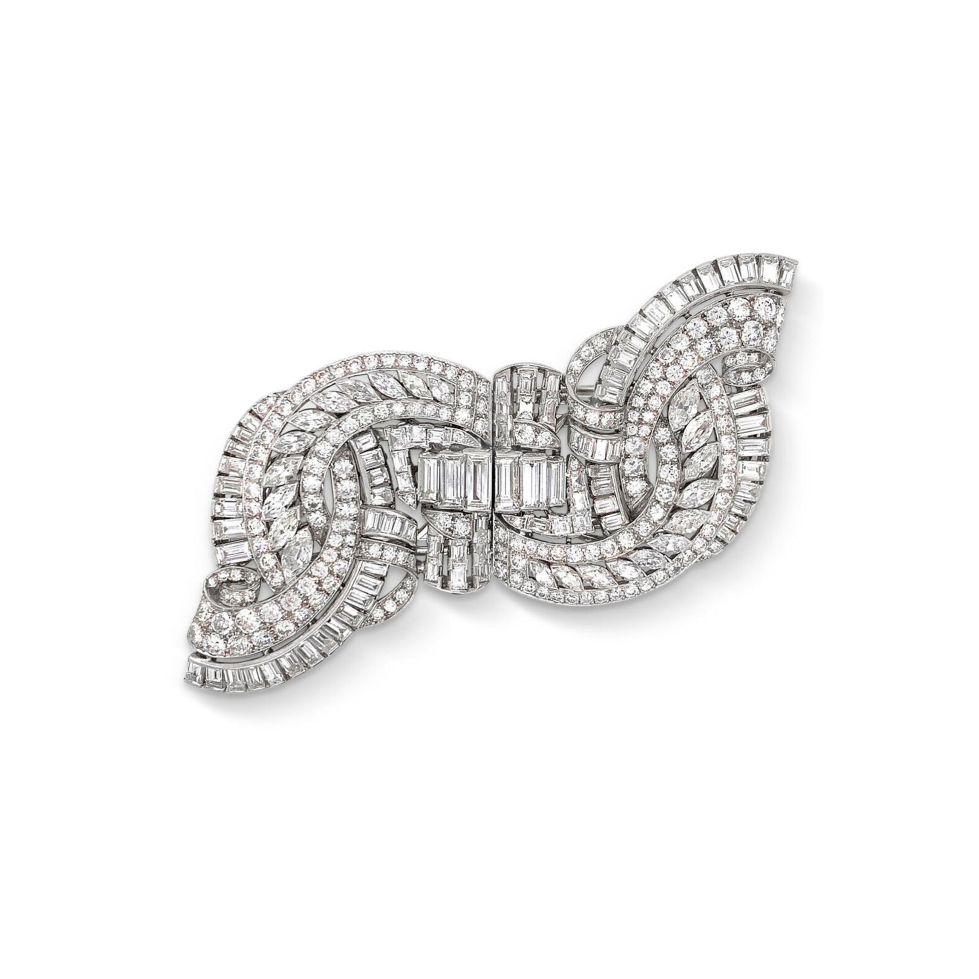 Art Deco Platinum Diamond Brooch/Clips front view