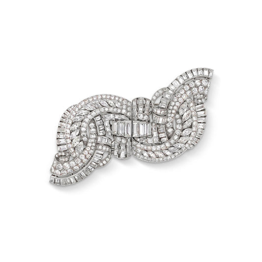 Art Deco Platinum Diamond Brooch/Clips front view