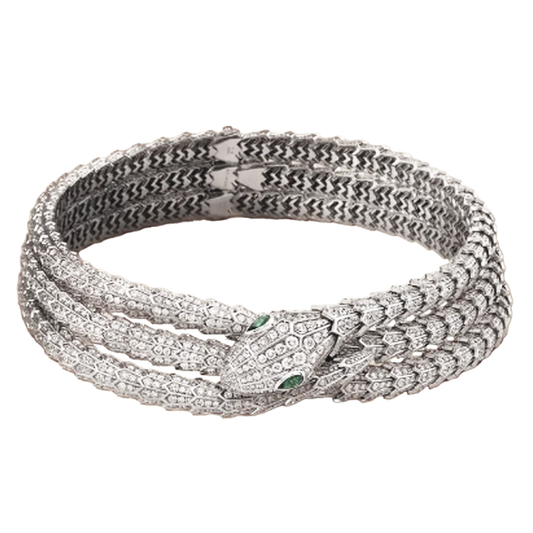 Bulgari Post-1980s 18KT White Gold Diamond & Emerald Serpenti Necklace front