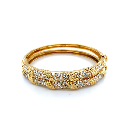 Van Cleef & Arpels Paris Post-1980s Platinum & 18KT Yellow Gold Diamond Bangle Bracelets front