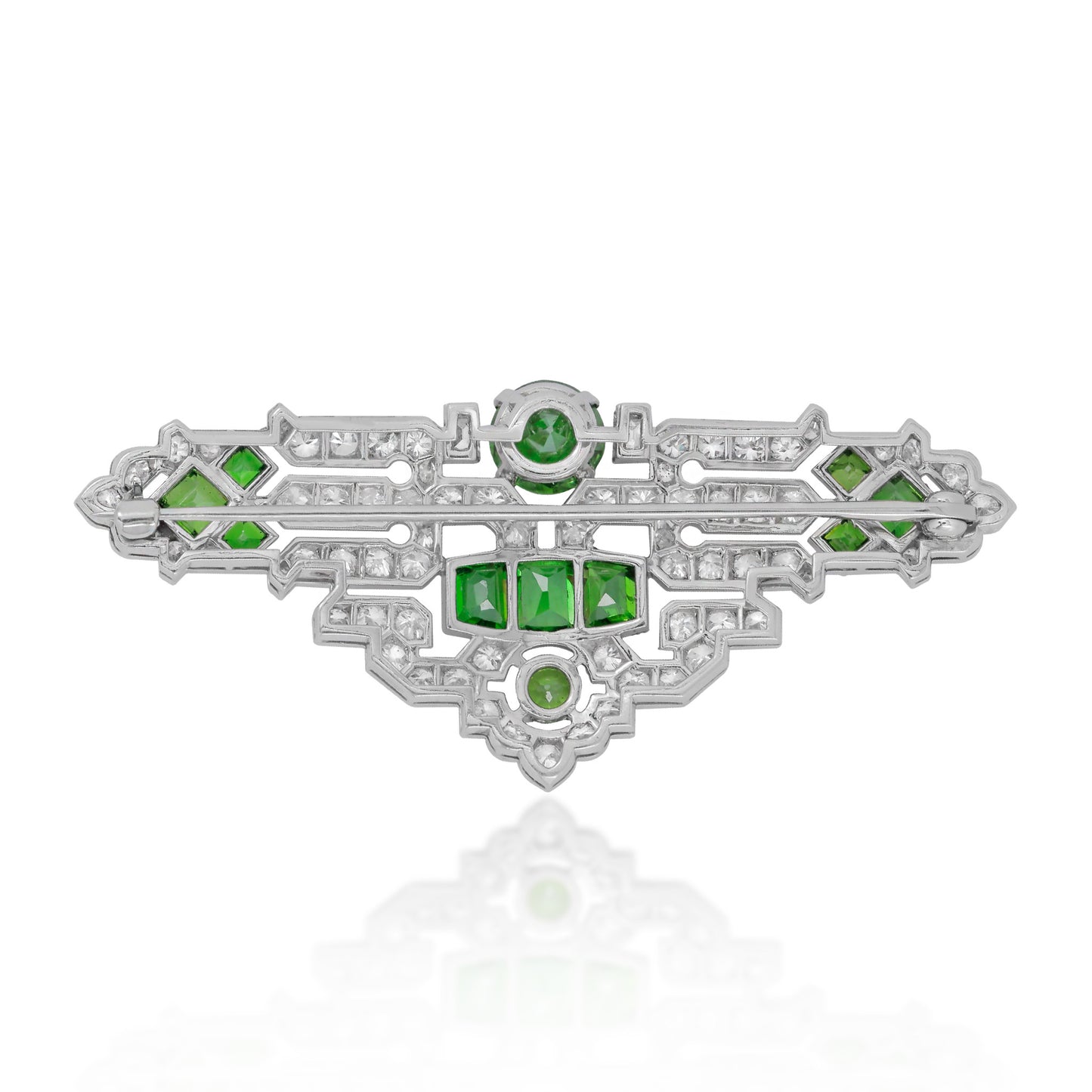 Art Deco Platinum Demantoid Garnet & Diamond Brooch back