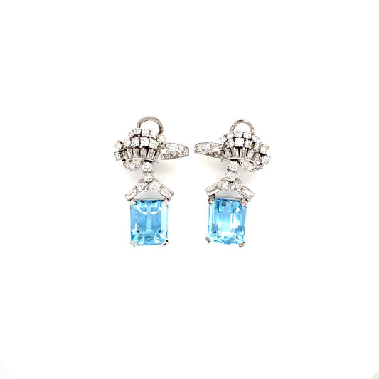 1950s Platinum Aquamarine & Diamond Earrings front