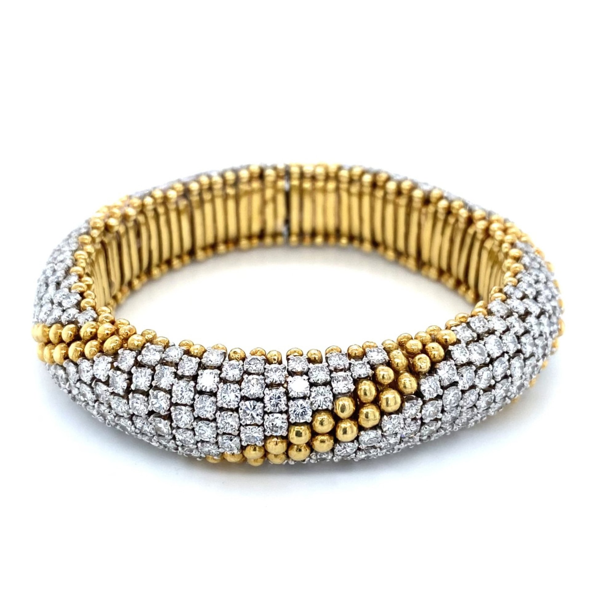 1960s 18KT Yellow Gold Diamond Couscous Bracelet front