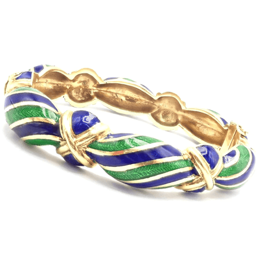 Tiffany & Co. 1980s 18KT Yellow Gold Enamel Bangle Bracelet front