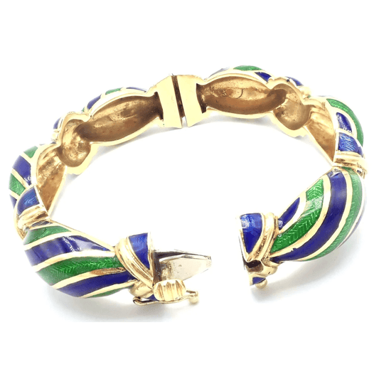 Tiffany & Co. 1980s 18KT Yellow Gold Enamel Bangle Bracelet side