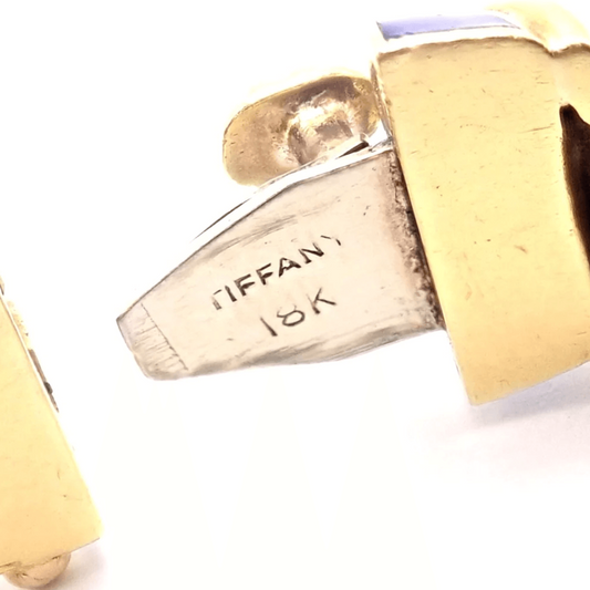 Tiffany & Co. 1980s 18KT Yellow Gold Enamel Bangle Bracelet signature