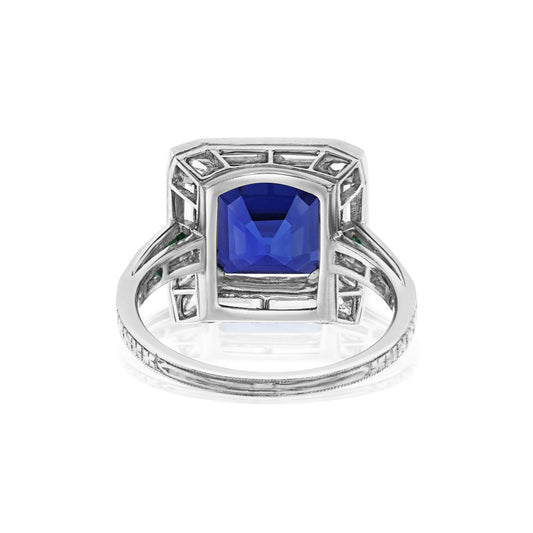 Grogan 1930s Platinum Sapphire, Diamond & Emerald Ring back