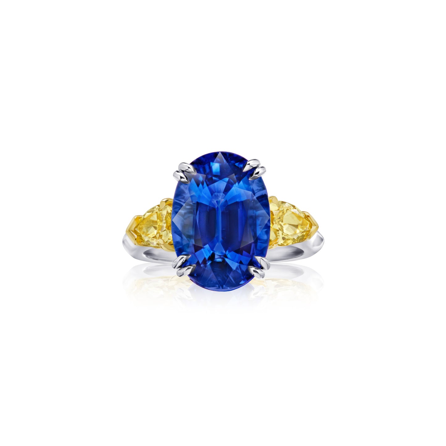Contemporary Platinum & 18KT Yellow Gold Sapphire & Diamond Ring front