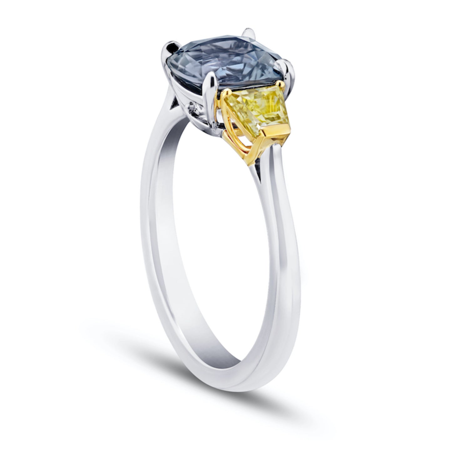Contemporary Platinum & 18KT Yellow Gold Sapphire & Diamond Ring side