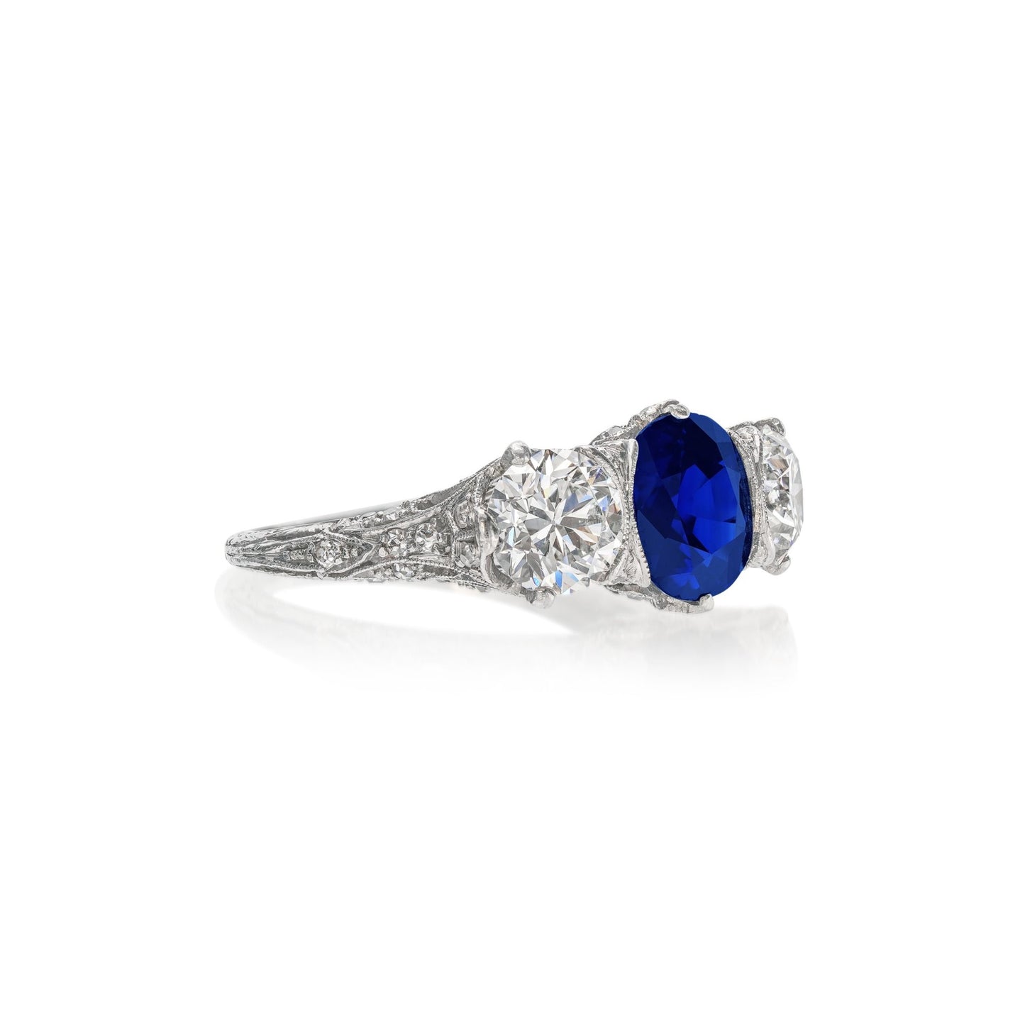 Art Deco Platinum Sapphire & Diamond Ring side