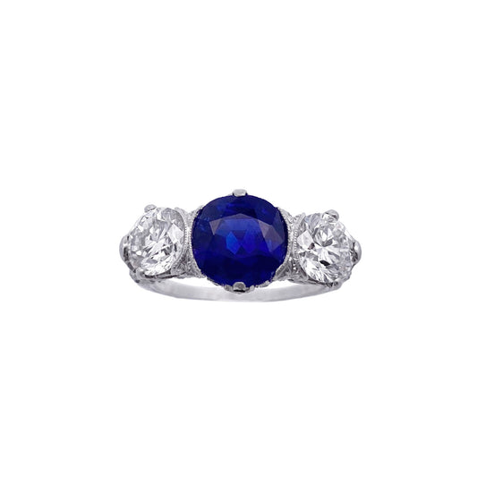 Art Deco Platinum Sapphire & Diamond Ring front view