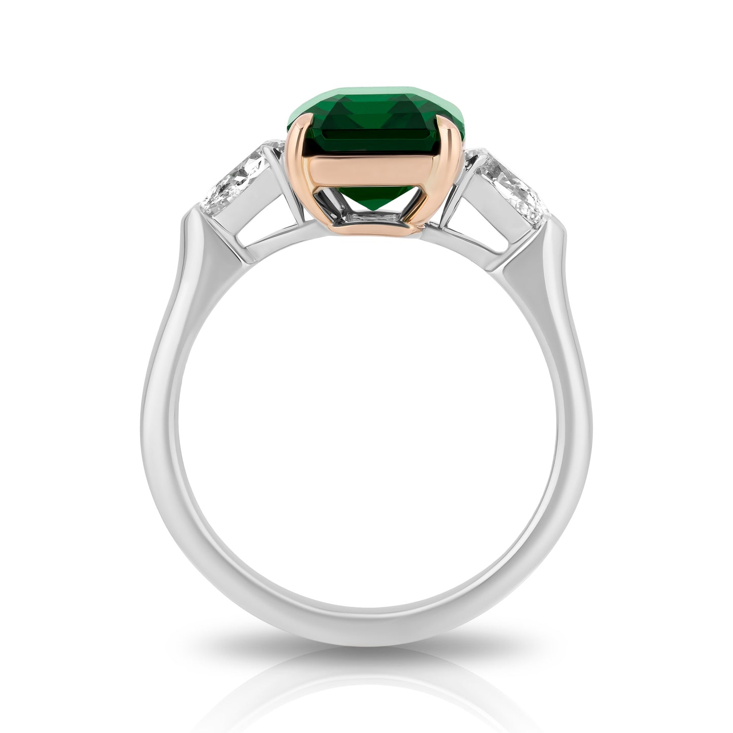 Contemporary Platinum & 18KT Yellow Gold Green Tsavorite & Diamond Ring profile