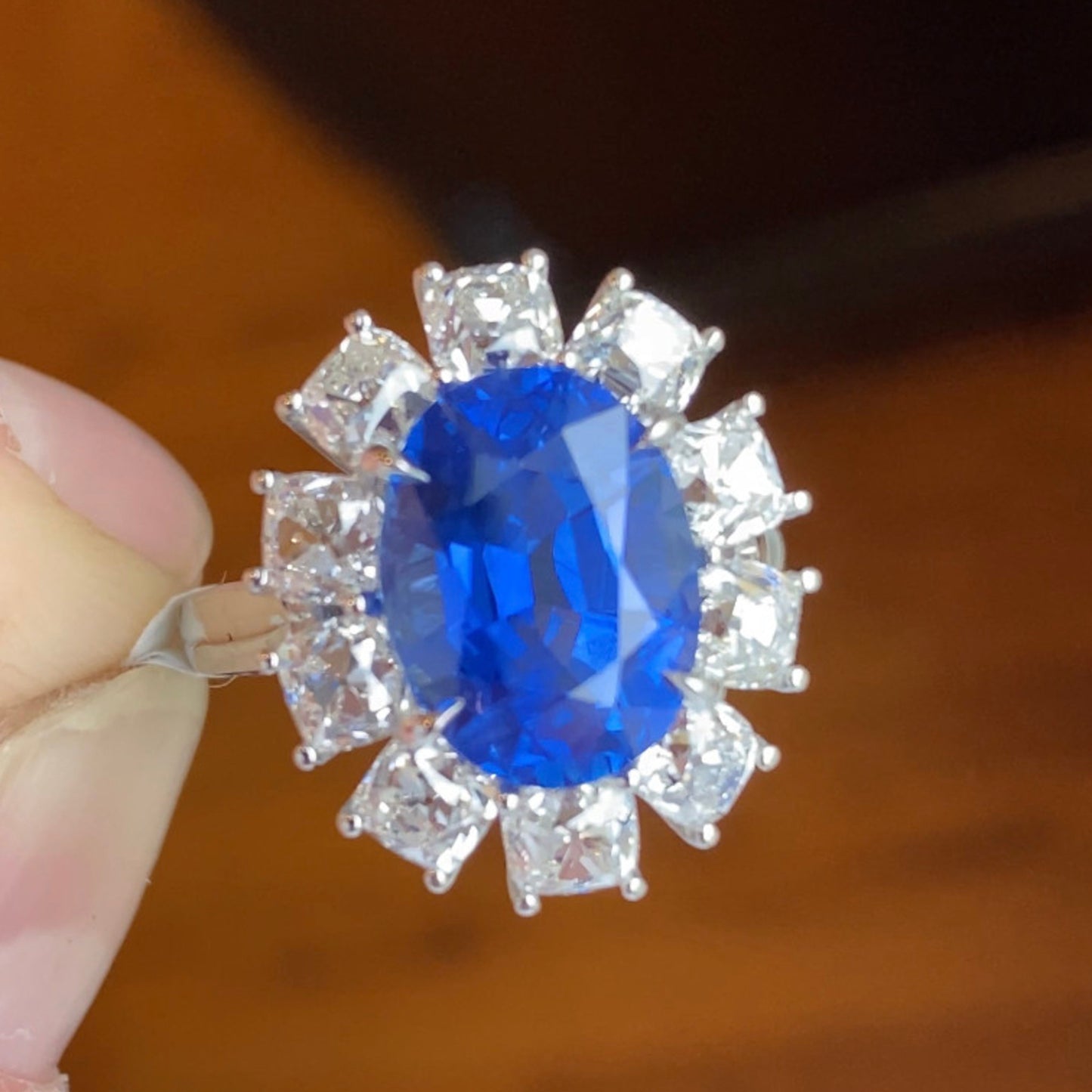 Contemporary Platinum Sapphire & Diamond Ring front