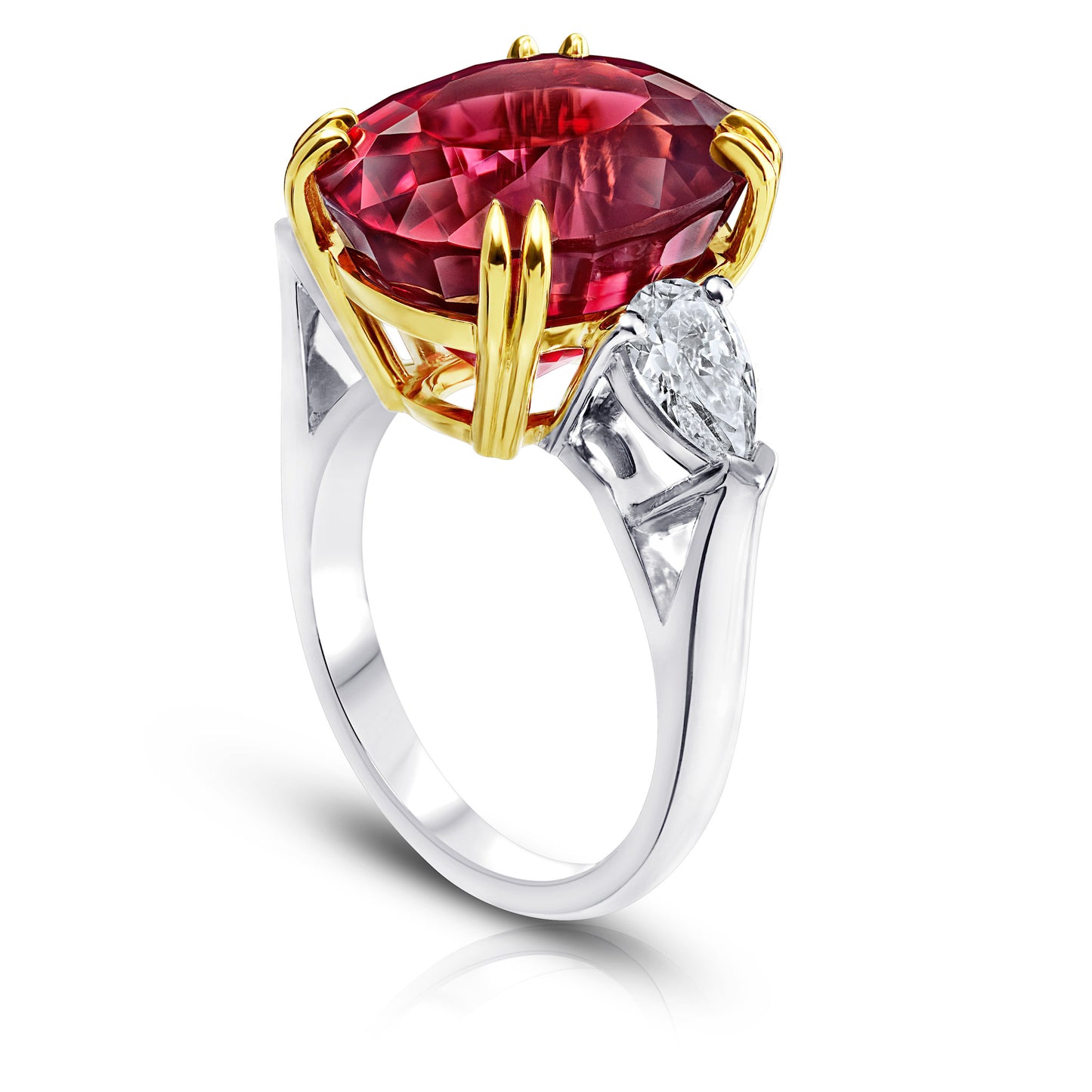 Contemporary Platinum & 18KT Yellow Gold Spinel & Diamond Ring side