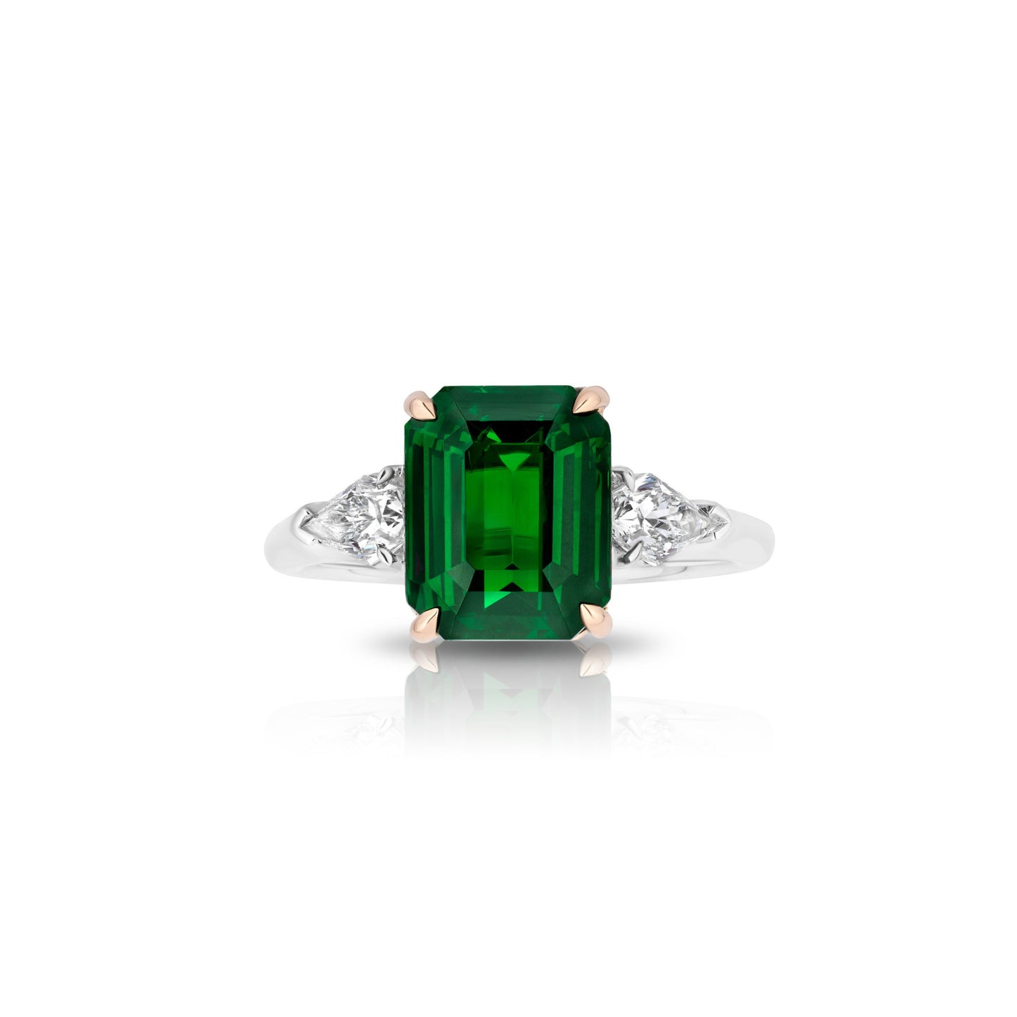 Contemporary Platinum & 18KT Yellow Gold Green Tsavorite & Diamond Ring front