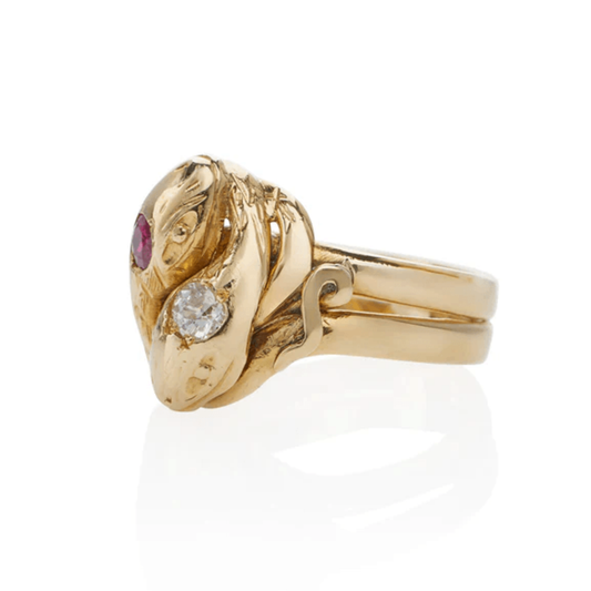 Victorian 18KT Yellow Gold Diamond & Ruby Snake Ring side