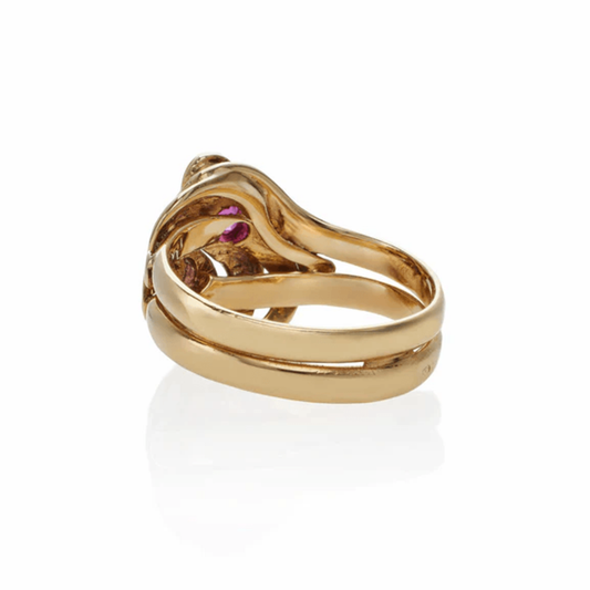 Victorian 18KT Yellow Gold Diamond & Ruby Snake Ring back