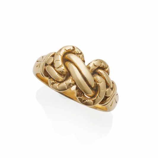 English Antique 18KT Yellow Gold Braided Keeper Ring front