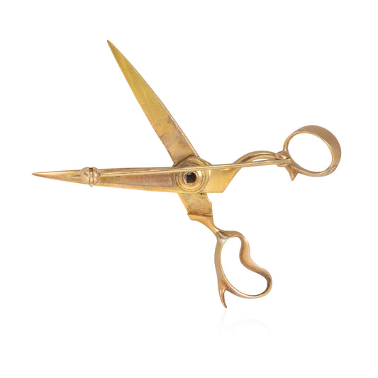Art Nouveau 14KT Yellow Gold Diamond Scissors Brooch back
