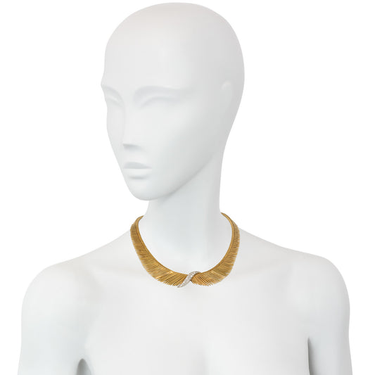 Van Cleef & Arpels 1950s Platinum & 18KT Yellow Gold Diamond Necklace on neck