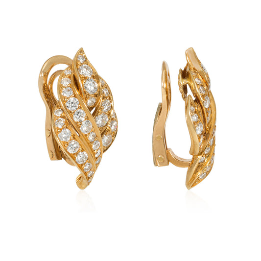 Pery & Fils French 1950s 18KT Yellow Gold Diamond Earrings side
