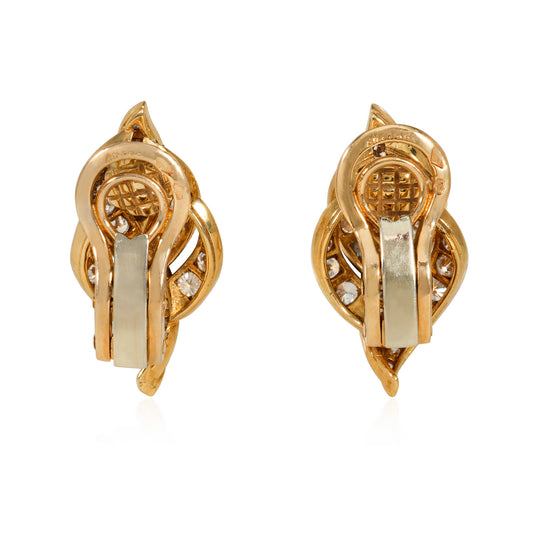 Pery & Fils French 1950s 18KT Yellow Gold Diamond Earrings back