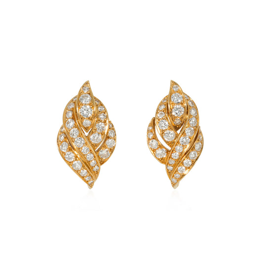 Pery & Fils French 1950s 18KT Yellow Gold Diamond Earrings front
