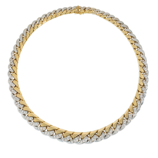Bulgari Italy 1970s 18KT White & Yellow Gold Diamond Curblink Necklace front