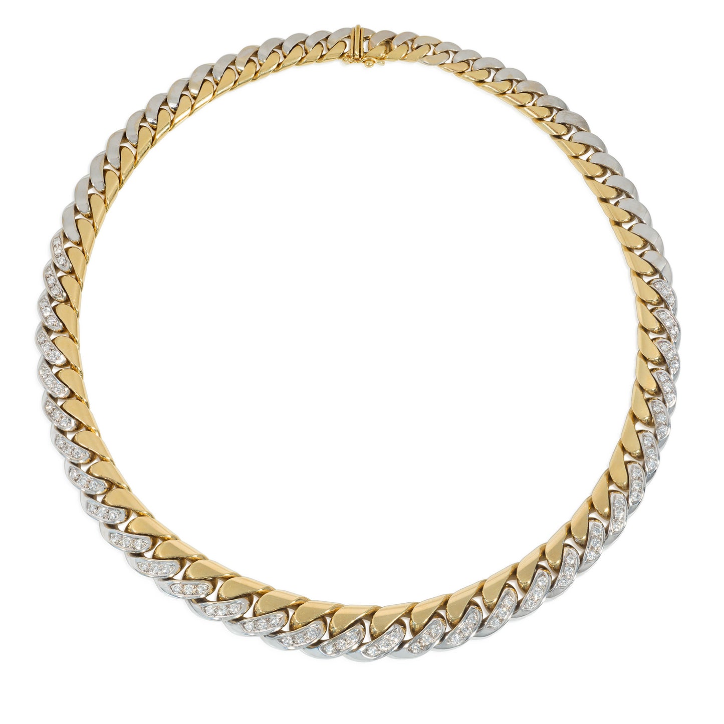 Bulgari Italy 1970s 18KT White & Yellow Gold Diamond Curblink Necklace front