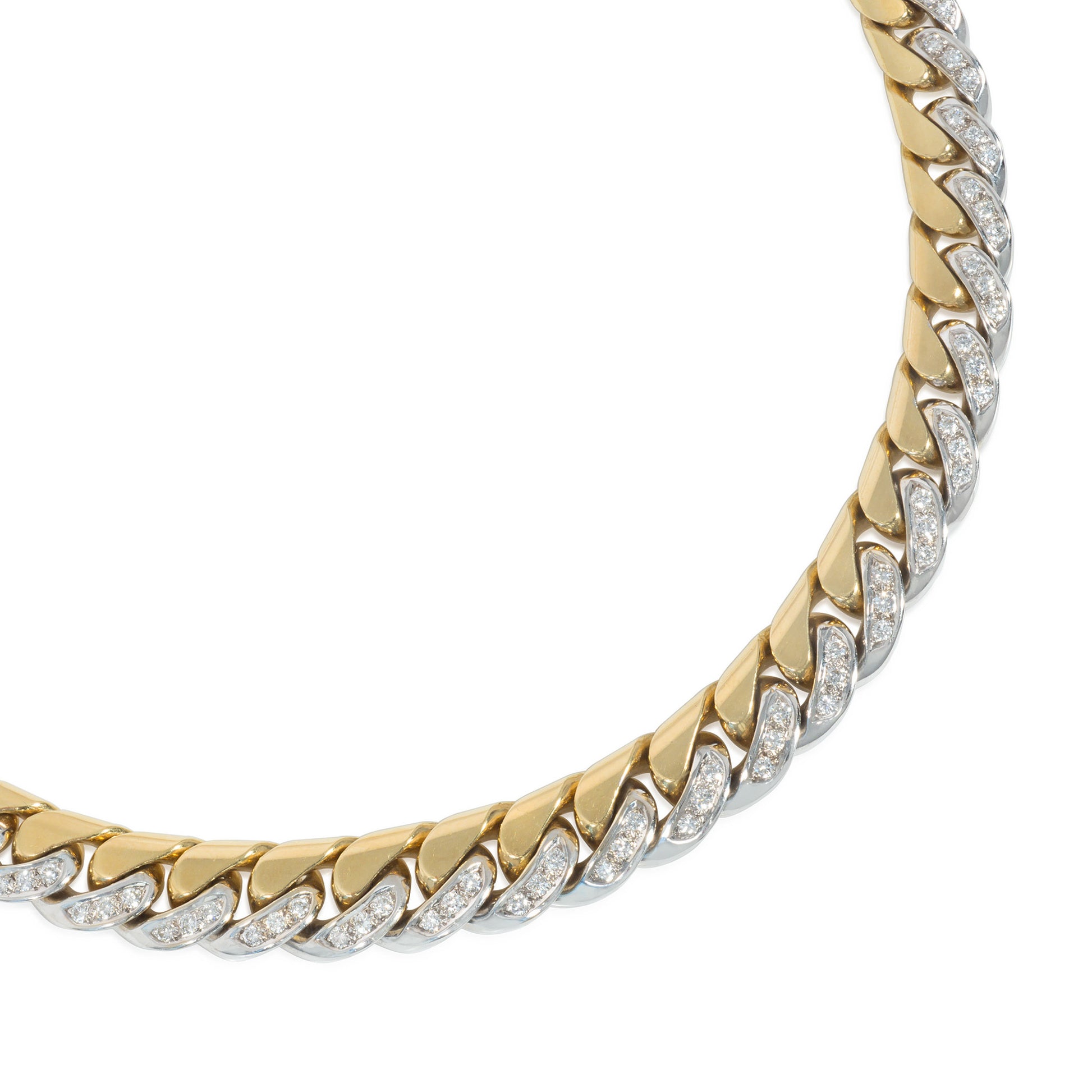 Bulgari Italy 1970s 18KT White & Yellow Gold Diamond Curblink Necklace close-up details