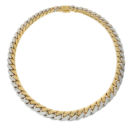Bulgari Italy 1970s 18KT White & Yellow Gold Diamond Curblink Necklace back