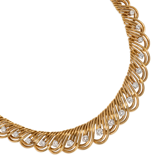Cartier Paris 1950s Platinum & 18KT Yellow Gold Diamond Necklace close-up details