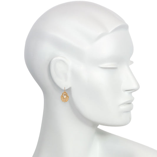 French Victorian 18KT Yellow Gold Diamond Earrings on ear