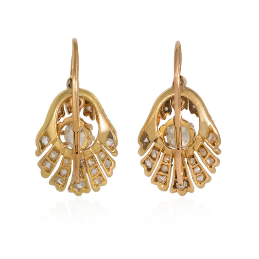 French Victorian 18KT Yellow Gold Diamond Earrings back
